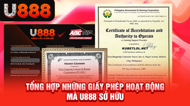 Tổng hợp những giấy phép hoạt động mà U888 sở hữu